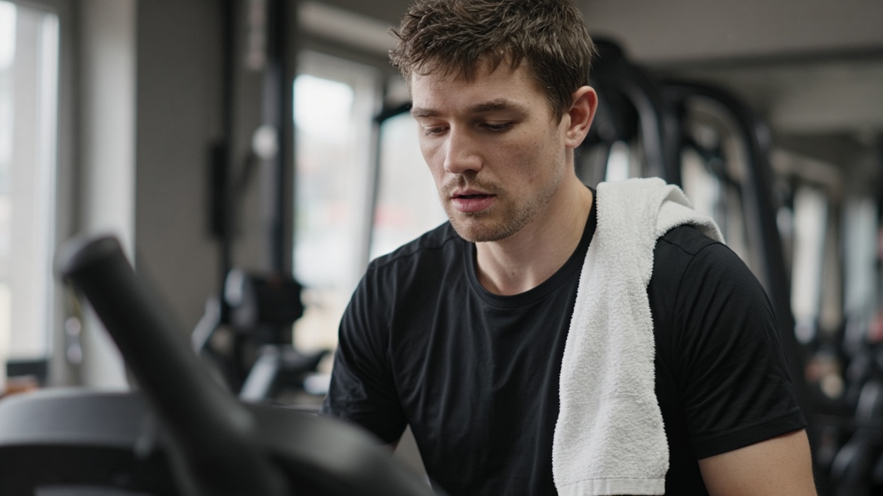 Man in a black performance shirt training in a gym